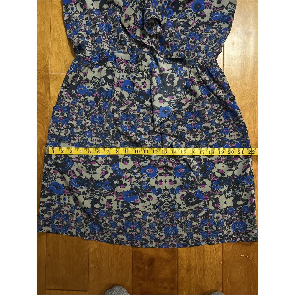 DKNY Jeans Floral Fit & Flare Mini Dress Size M Blue Ruffle Pockets Cottage Work - Picture 6 of 10
